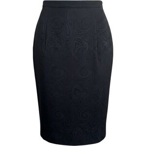 Vintage 100% Silk Black Paisley Midi Skirt Size 10 Minimalist Y2K Office Siren